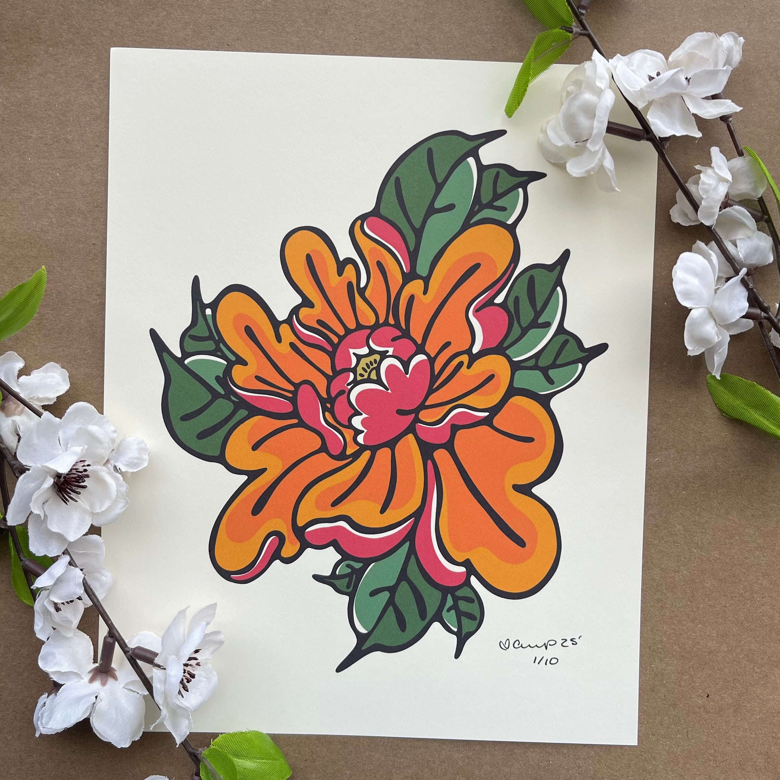 ORANGE PEONY print