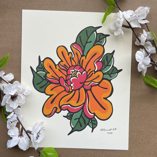 ORANGE PEONY print