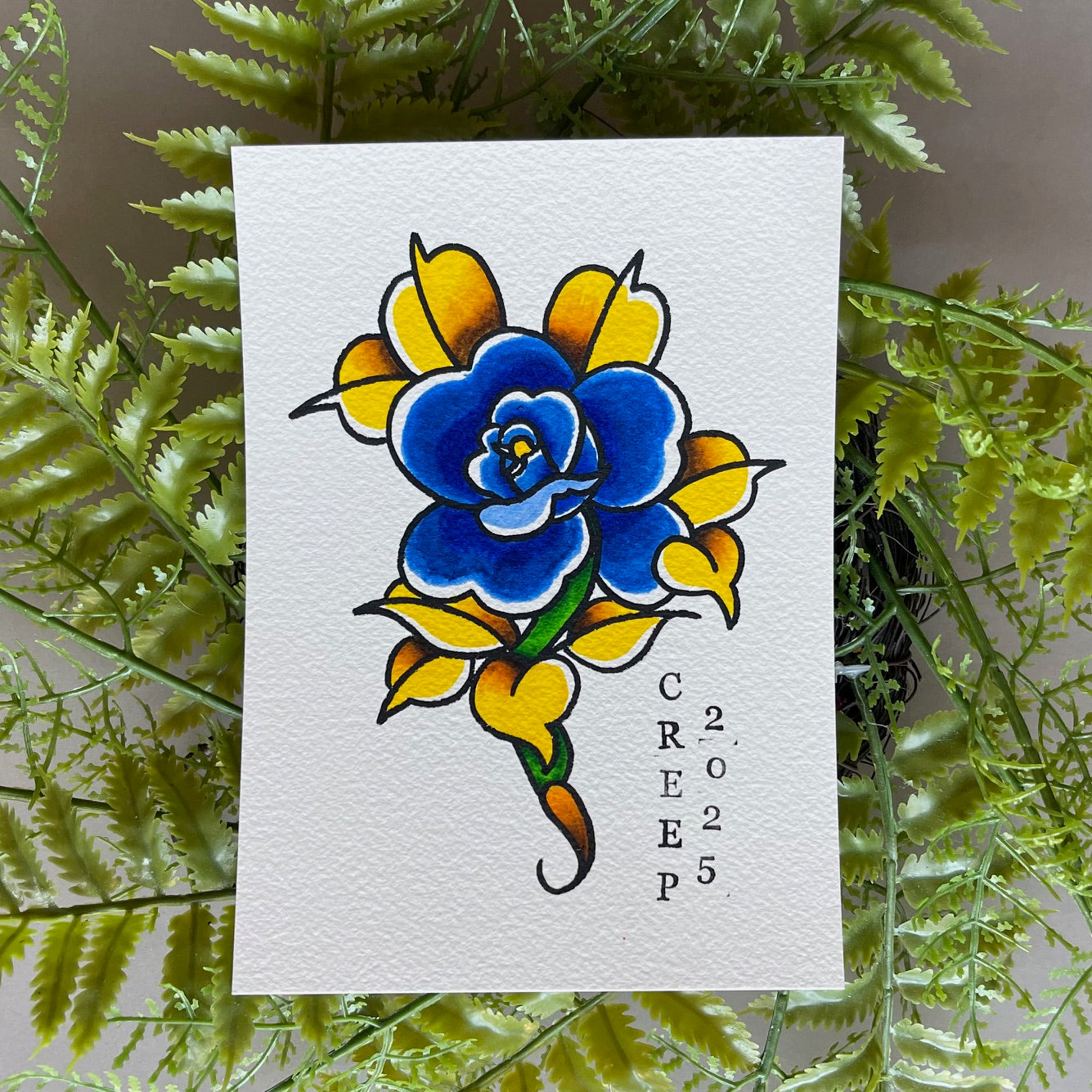 BLUE ROSE HAND PAINTED FLASH